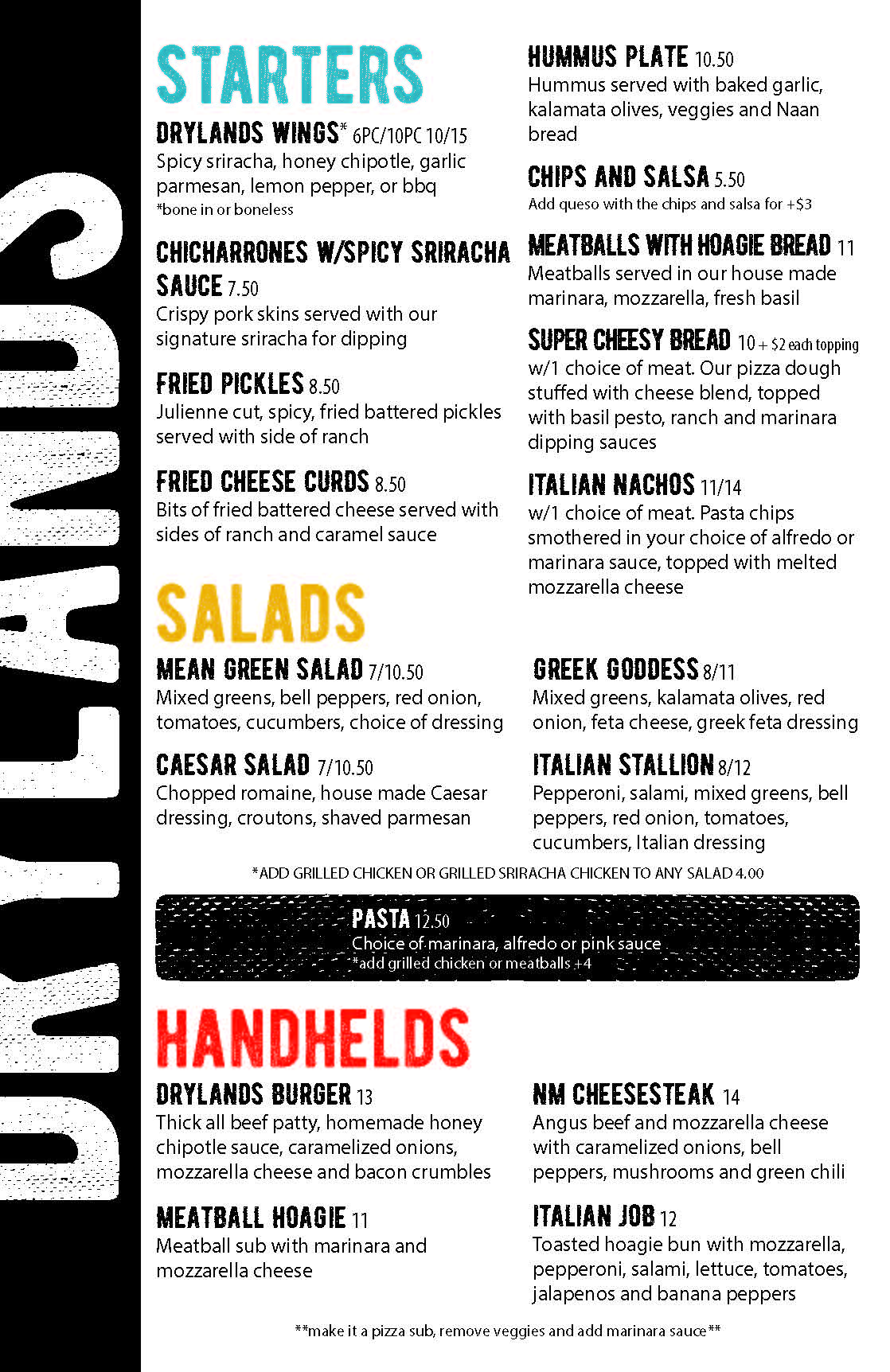 Drylands Brewing Company menu, page 1