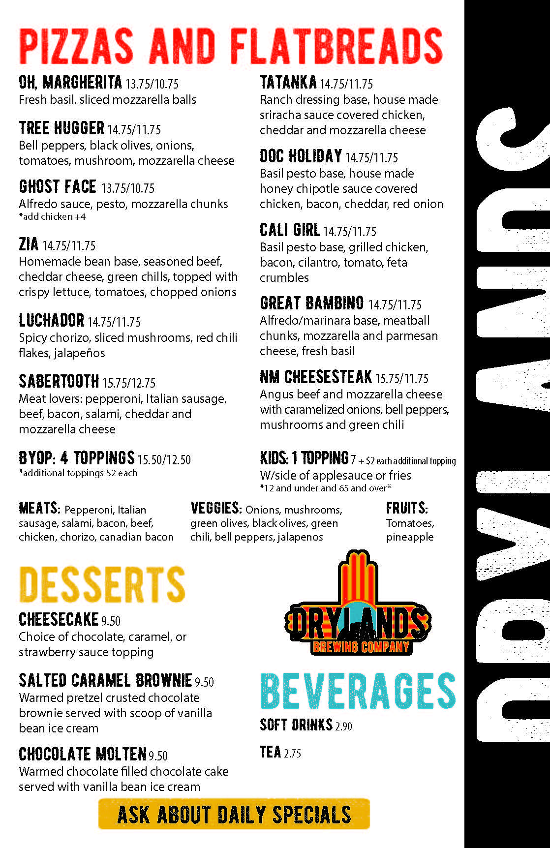 Drylands Brewing Company menu, page 2